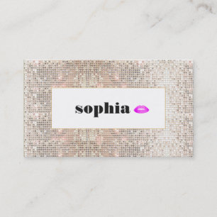 Carte De Visite Faux Silver Sequin Hot Rose Lips Beauté