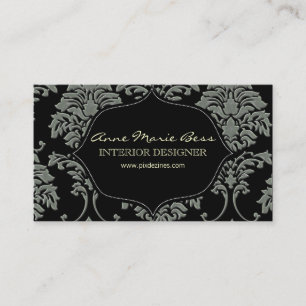Carte De Visite Faux Silver/Slate Damask/DO-IT-YOURSELF arrière -