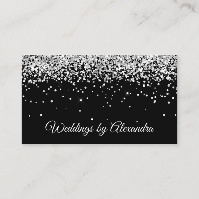 Carte De Visite Faux Sparkly Silver Parties scintillant Noir (Devant)