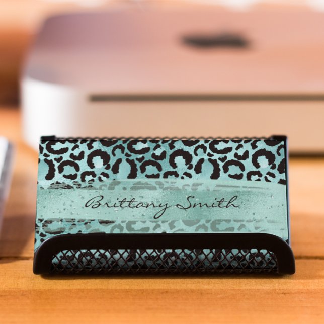 Carte De Visite Faux Turquoise Turquoise Foil Leopard Aqua Brush S (Turquoise Teal Foil Leopard Aqua Brush Stroke Business Card)
