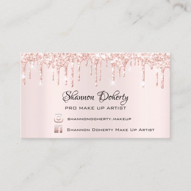 Carte De Visite FB Insta Social Lash Rose gouttes d'or rose (Devant)