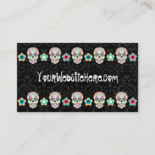 Carte De Visite Feliz Muertos - crânes de sucre sur la damassé