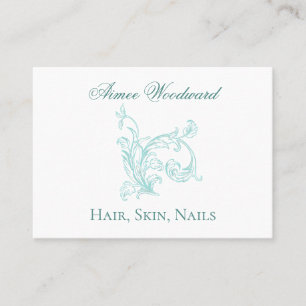 Carte De Visite Feminine Baroque Embellisté Aqua et Blanc