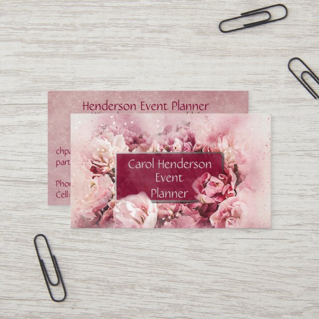 Carte De Visite Feminine et Elegant Floral Event Party Planificate (Devant/Arrière en situation)