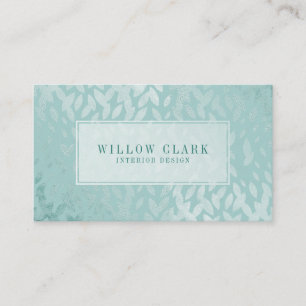Carte De Visite Feminine Mint Green Gold Willow Tree Leaf Motif