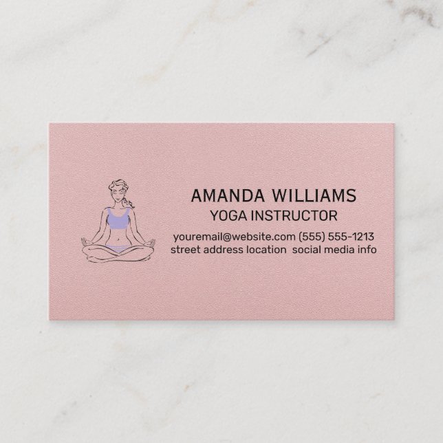 Carte De Visite Femme assise Yoga Pose | Texture en cuir rose (Devant)