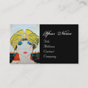 Carte De Visite FEMME AVEC TURBAN JAUNE ORIENTAL / Mode Beauté