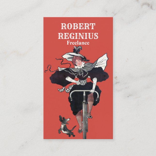Carte De Visite Femme Cyclant Avec Chien (Devant)