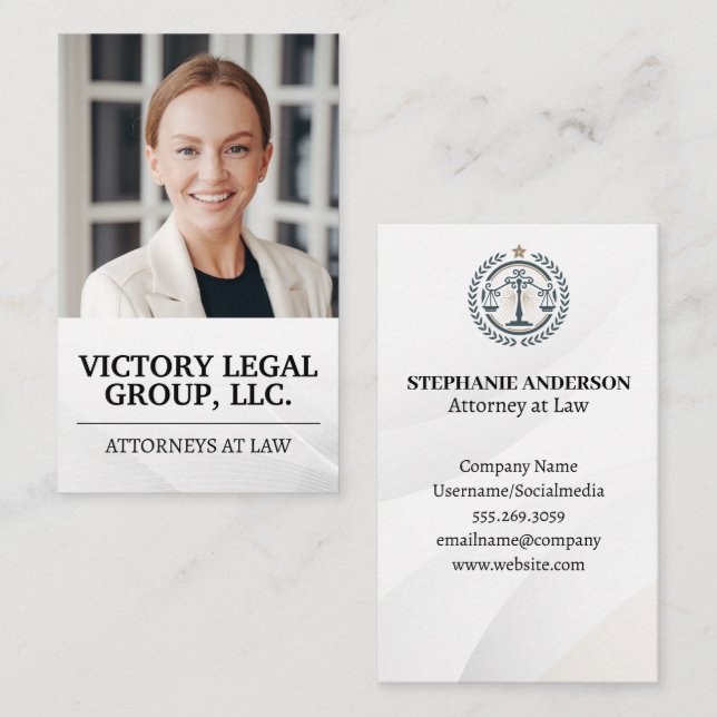 Carte De Visite Femme d'affaires souriante | Logo Justice (Devant / Derrière)
