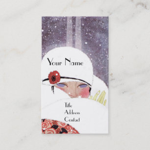 CARTE DE VISITE FEMME DANS LA NEIGE, HIVER BEAUTY MODE MONOGRAM