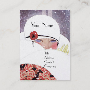 CARTE DE VISITE FEMME DANS LA NEIGE, HIVER BEAUTY MODE MONOGRAM
