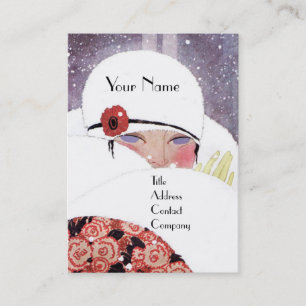 CARTE DE VISITE FEMME DANS LA NEIGE, HIVER BEAUTY MODE MONOGRAM