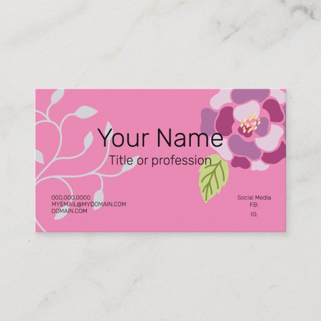Carte De Visite Femme de fleurs roses professionnelles (Devant)