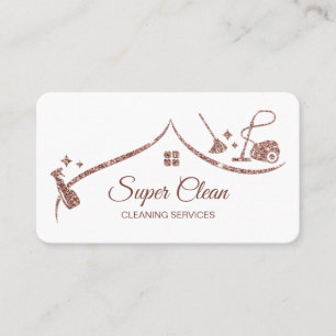 Carte De Visite Femme de ménage nettoyant une maison rose gold sci