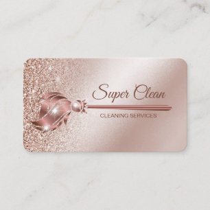 Carte De Visite Femme de ménage nettoyant une maison rose gold sci