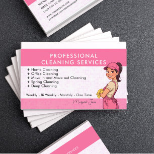 Carte De Visite Femme de ménage Rose Professionnel 