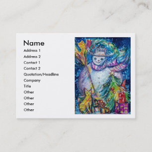 Carte De Visite FEMME DE NEIGE AVEC JOUETS, bleu blanc jaune
