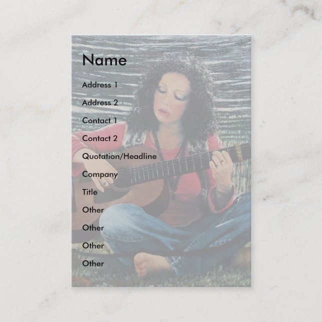 Carte De Visite Femme Jouant De La Musique Avec Guitare Acoustique (Devant)