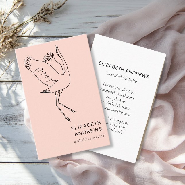 Carte De Visite Femme-mère, Storch, Peach-Blush (Modern, peach-blush business card. Line Art Illustration, Storch. For childcare, midwives and more.)