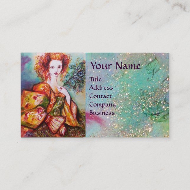 CARTE DE VISITE FEMME ROMANTIQUE AVEC PÂTE DE PEACOCK ÉCLANTE (Devant)