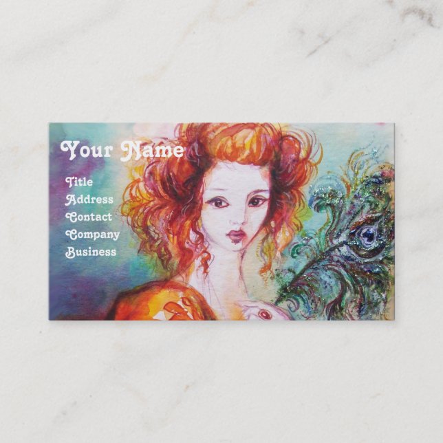 CARTE DE VISITE FEMME ROMANTIQUE AVEC PÂTE DE PEACOCK ÉCLANTE (Devant)