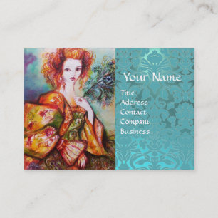 Carte De Visite FEMME ROMANTIQUE AVEC PEACOCK FEACOCK Blue Damask