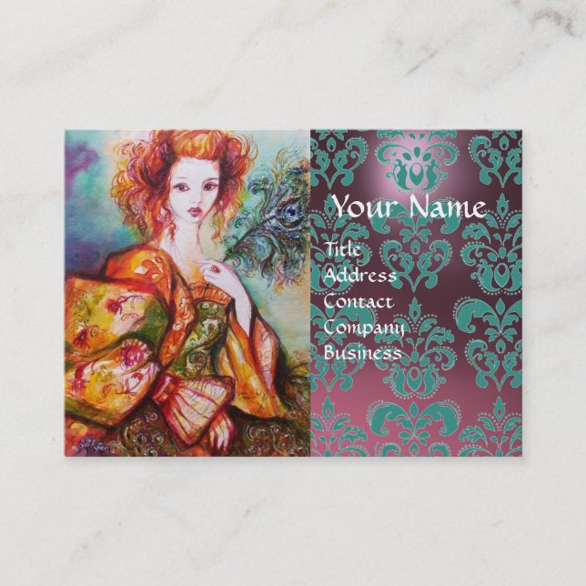 Carte De Visite FEMME ROMANTIQUE AVEC PEACOCK FEATHER Purple Damas (Devant)