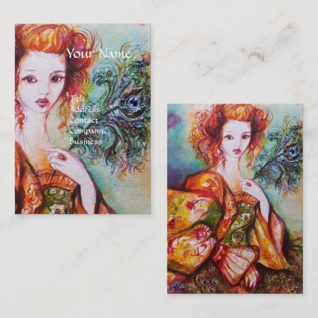 CARTE DE VISITE FEMME ROMANTIQUE, PEACOCK SPARKLING FEACOCK (Devant / Derrière)