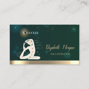 Carte De Visite Femme Silhouette Chakras Professeur de Yoga Vert