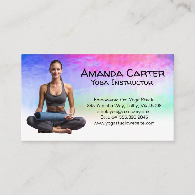 Carte De Visite Femme souriante assises avec Yoga Mat (Devant)