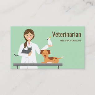 Carte De Visite Femme Vétérinaire Avec Des Animaux Illustration