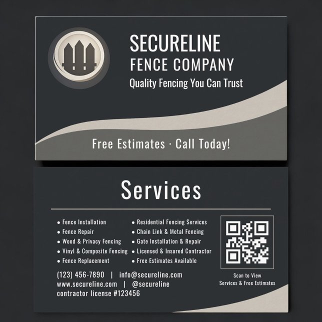 Carte De Visite Fence Builder QR Code Professional (Créateur téléchargé)