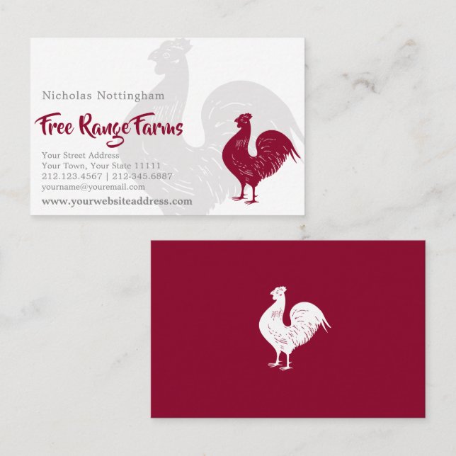Carte De Visite Ferme avicole ou restaurant rouge de coq (Devant / Derrière)