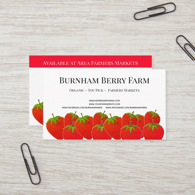 Carte De Visite Ferme de fraises personnalisée (Devant/Arrière en situation)