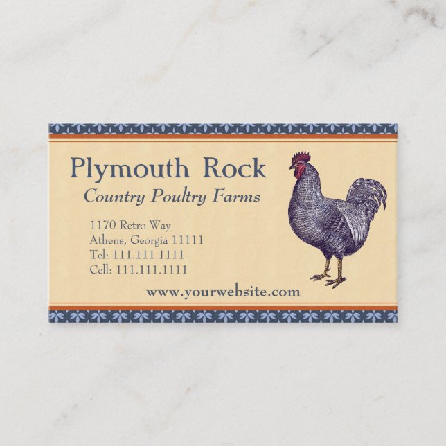 Carte De Visite Ferme de la volaille de Rooster de Plymouth (Devant)
