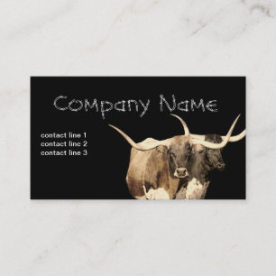 Carte De Visite ferme de ranch vaches longhorn sur noir coutume