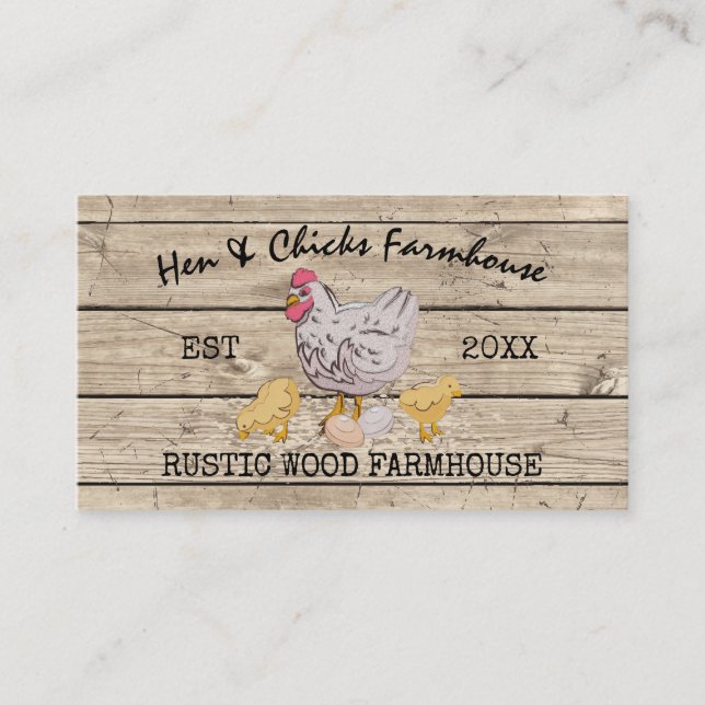 Carte De Visite Ferme Poussins Rustiques En Bois (Devant)