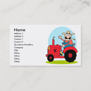 Carte De Visite fermier à dessin animé sur un tracteur rouge