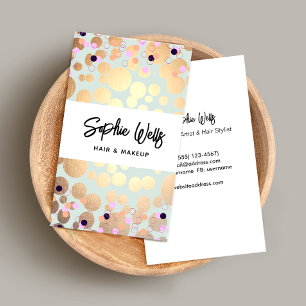 Carte De Visite Festif Confetti & Gold Circles Look Beauté Salon