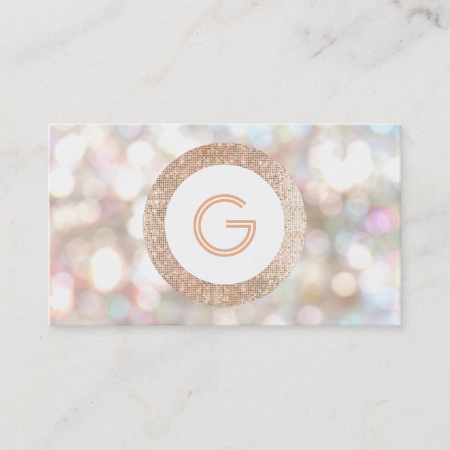 Carte De Visite Festif Monogram Bokeh et Rose Gold Faux Sequin (Devant)