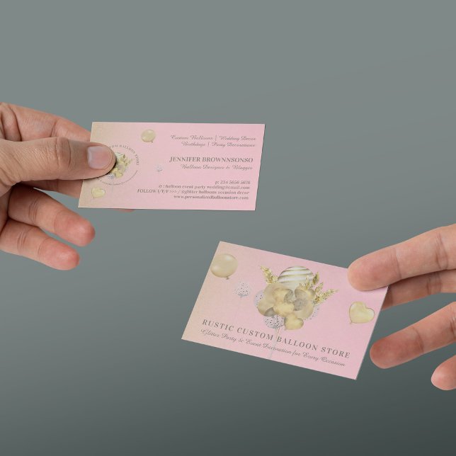 Carte De Visite Festive Balloons Rustic Gold Party Planificateur d (Festive Balloons Rustic Gold Party Event Planner Business Card)