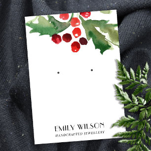 CARTE DE VISITE FESTIVE CHRISTMAS HOLLY BERRY STUD EARRY EARRY