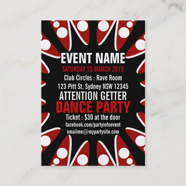 Carte De Visite FÊTE DE L'ÉVÉNEMENT Red White Black Mini Flyers (Devant)