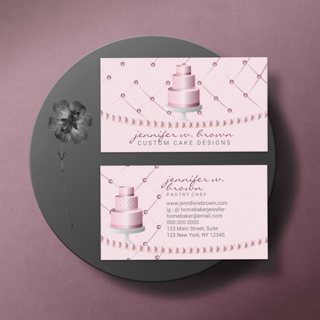 Carte De Visite Fête Maison Bakers rose Trois Tiers Mariage gâteau (Créateur téléchargé)