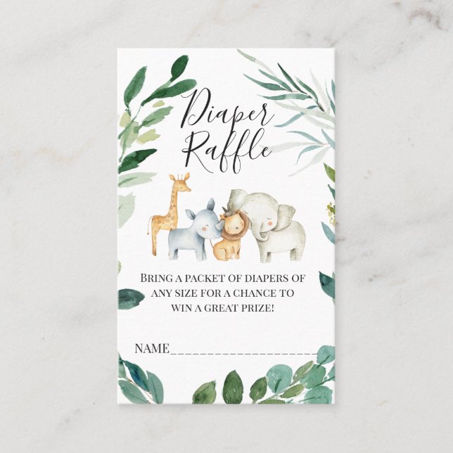 Carte De Visite Feuillage vert Safari Animaux Repas de couches Ins (Devant)