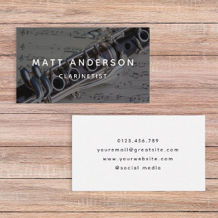 Carte De Visite Feuille de musique Clarinet noir et blanc Moderne