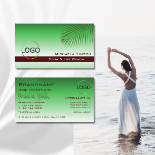 Carte De Visite Feuille de palme à dégradé vert avec logo professi