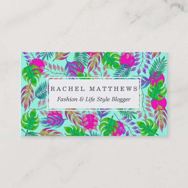 Carte De Visite Feuille tropical dans le motif vibrant d'aquarelle (Devant)