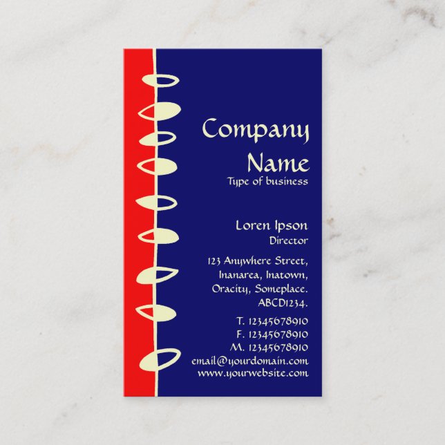 Carte De Visite Feuilles alternatifs - rouge, bleu foncé et crème (Devant)