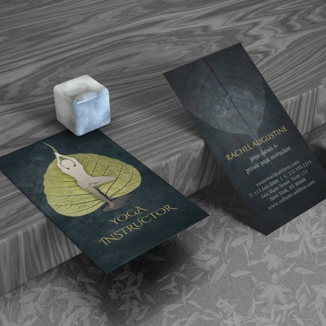 Carte De Visite Feuilles Bodhi Black & Gold avec méditation Yoga (Créateur téléchargé)